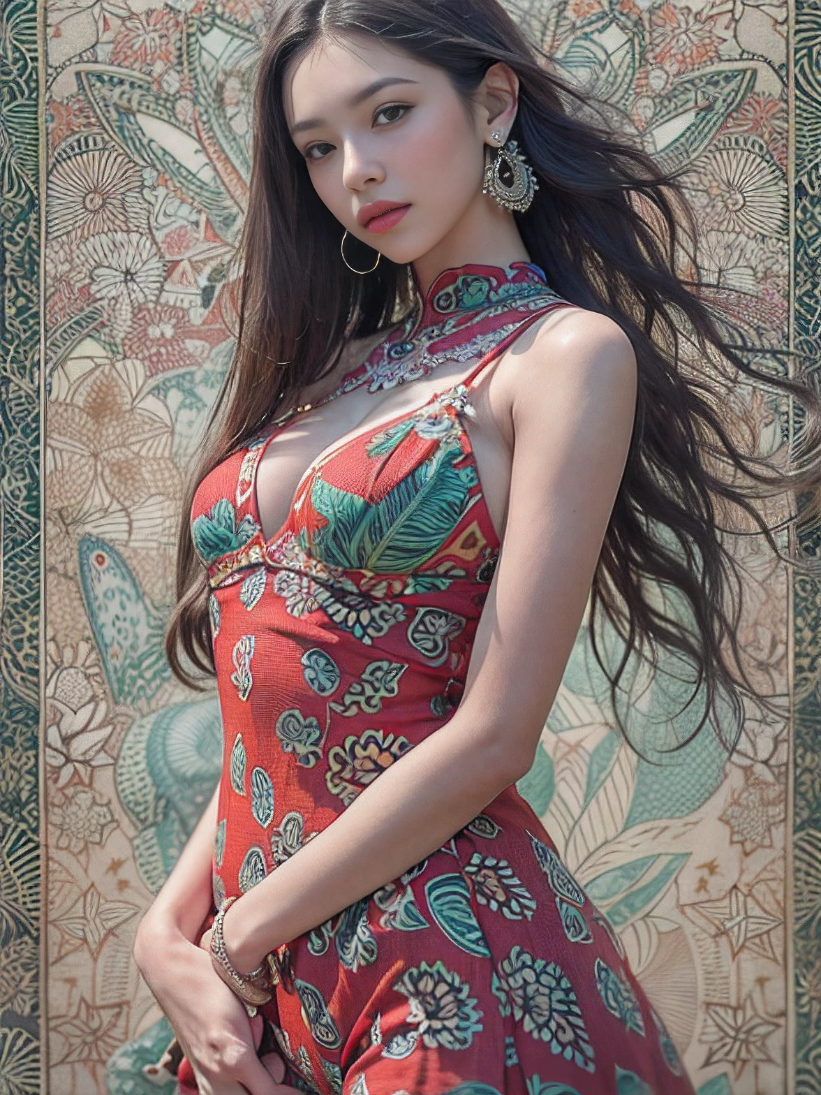 Beautiful woman in intricate Bold and Floral Embroidery Outfit