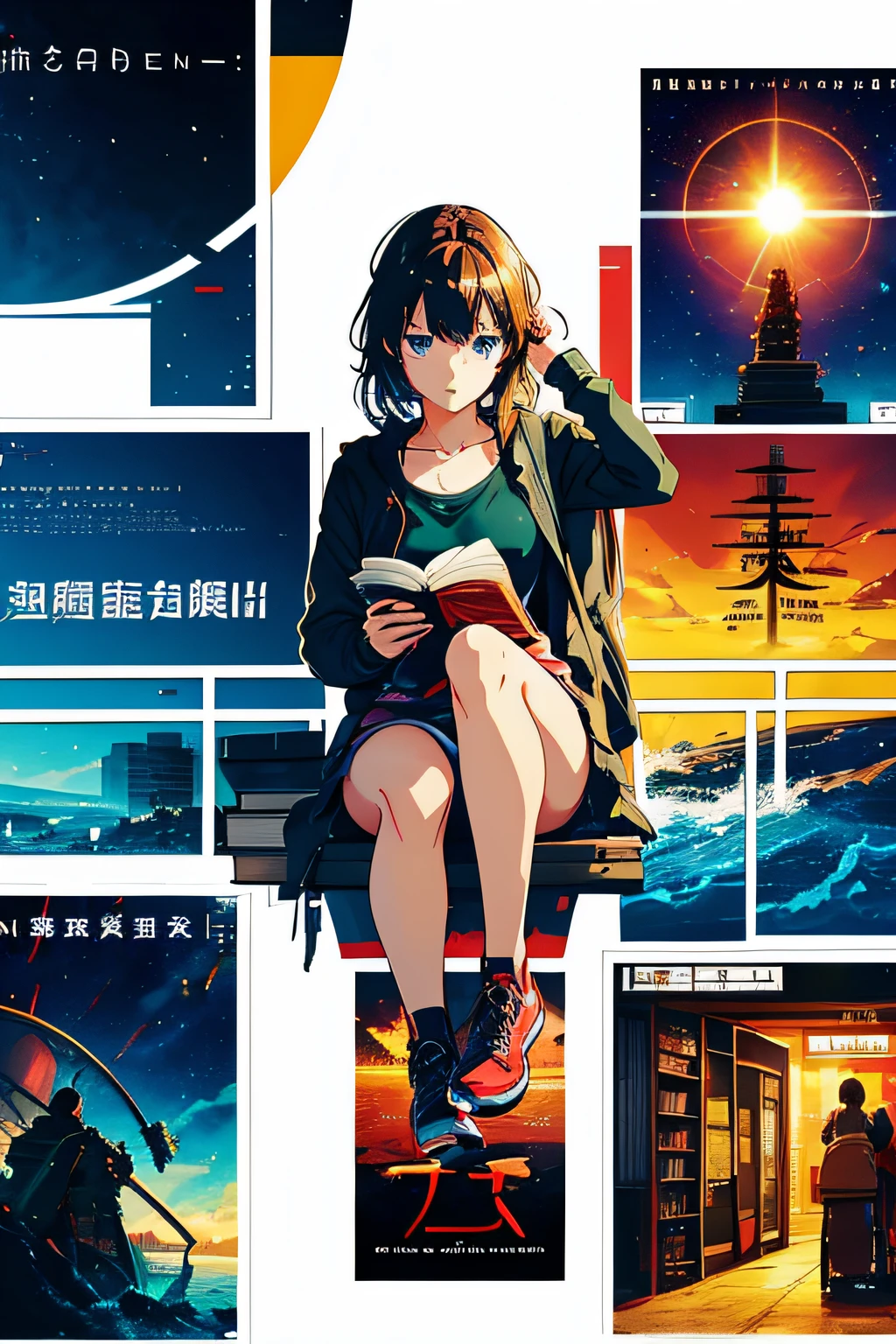 Make a poster，Books、Film and Television Sharing Conference,Share high-quality works，anime figure，There is a movie plot，youthfulness，Color saturation