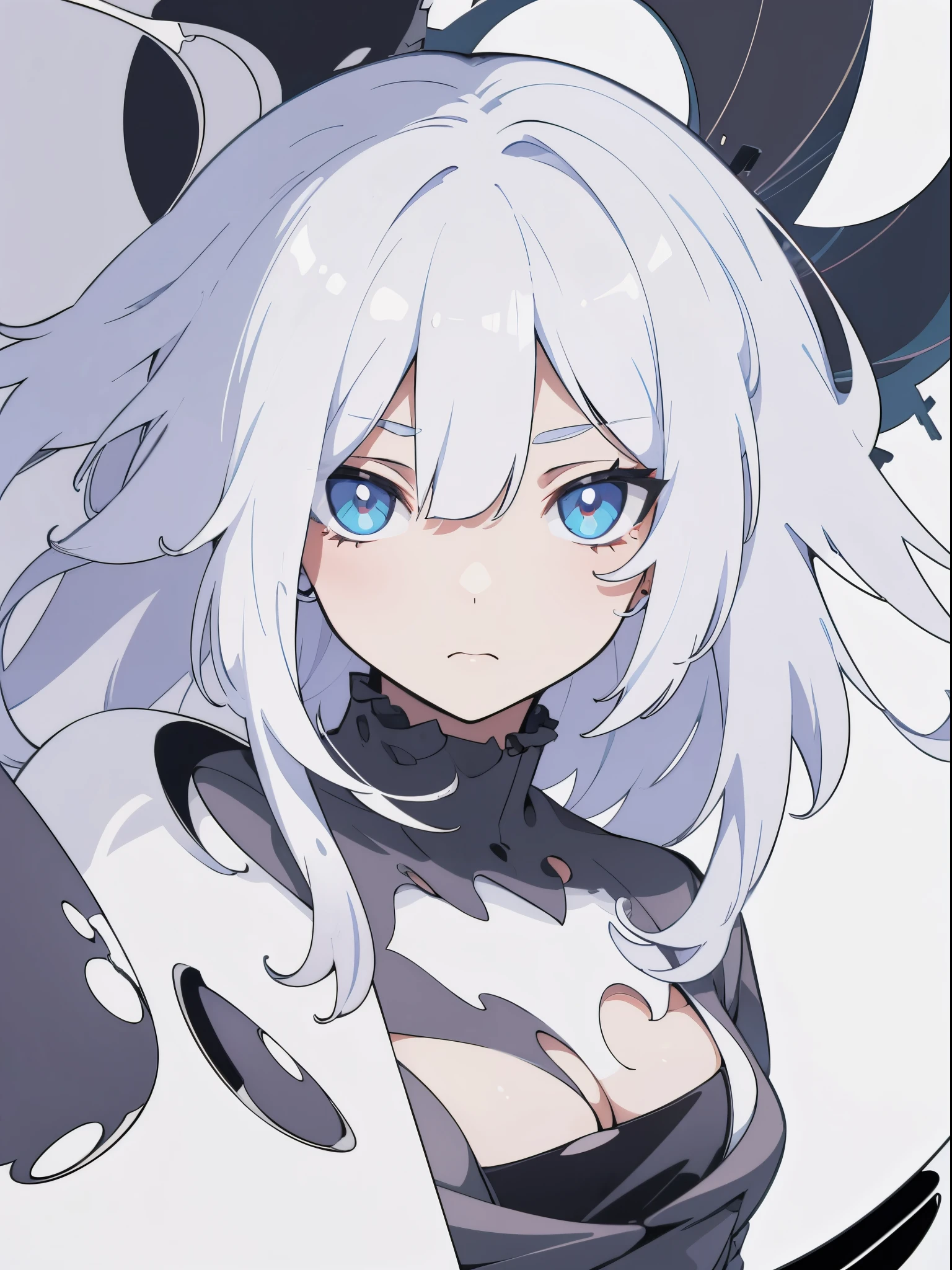 Flat design, flat color, Adobe Illustrator, solid color, deformed design, 1 girl, countless girls reflected in the fragments of a broken mirror, big empty eyes, asymmetrical hairstyle, asymmetrical hair color, fractal.