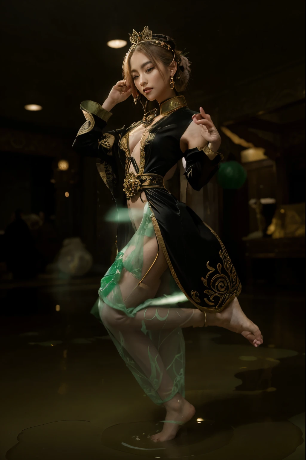 "Transform the image into the majestic and opulent Jade Chamber from Genshin Impact. Envision a floating palace adorned with intricate jade architecture, soaring towers, and lush gardens suspended amidst the clouds. Incorporate the iconic elements such as intricate designs, glowing jade accents, and ornate details that capture the elegance and grandeur of the Jade Chamber. Use vibrant colors and cinematic lighting to highlight the splendor of this celestial palace, creating a captivating scene that embodies the fantastical beauty of Genshin Impact's Jade Chamber."