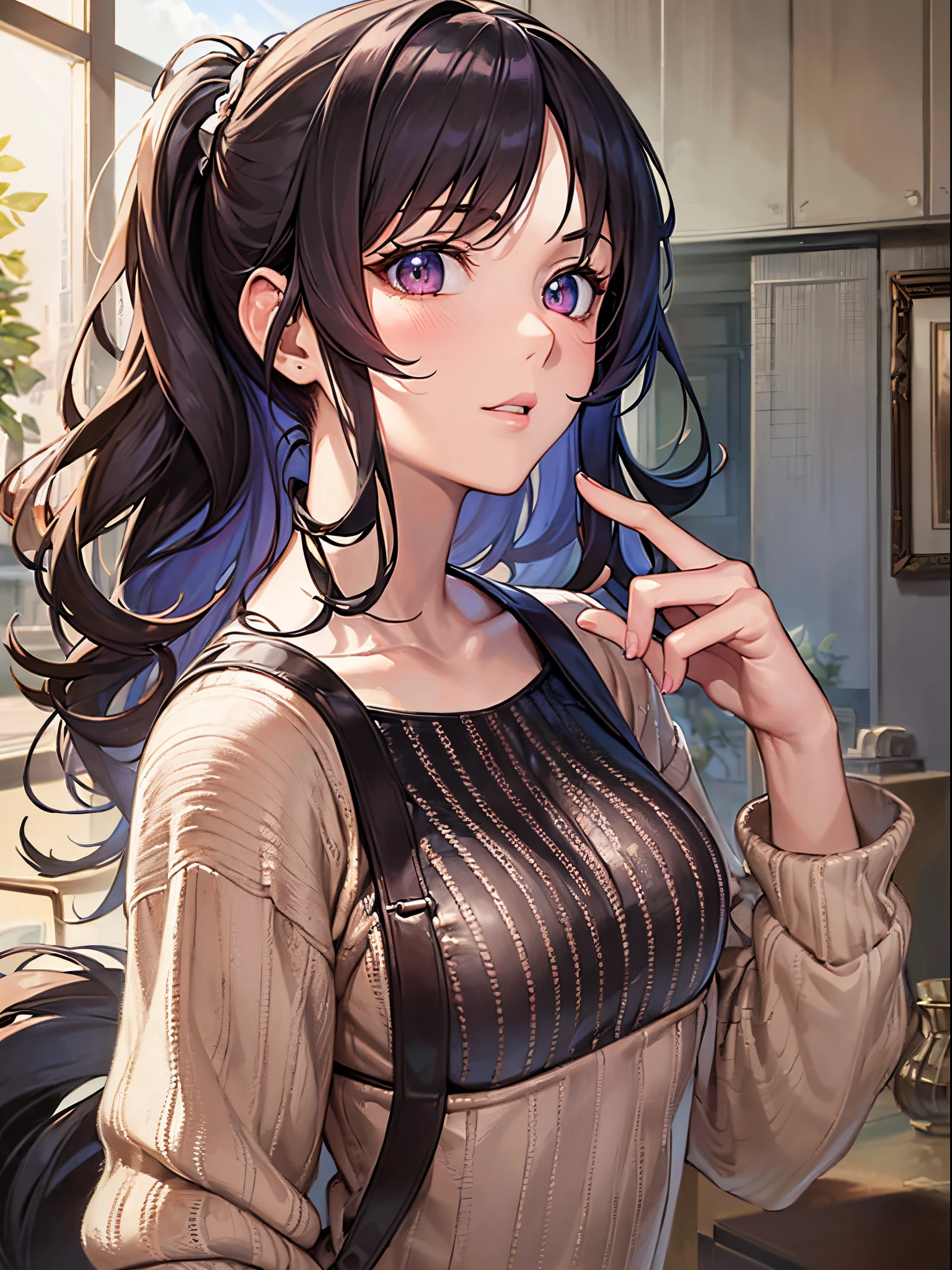 ((Finest quality)),(超A high resolution),(ultra-detailliert),(Meticulous portrayal),((Best Anime)),(Finest works of art),Ultra-Precision Art,The art of astounding depiction,Overwhelming descriptive power:1.5, modern ((Female Fashion Model:1.5)),Sweaters,long court,beautiful proportion,put your hair up:1.5, Tree Dead:1.5,