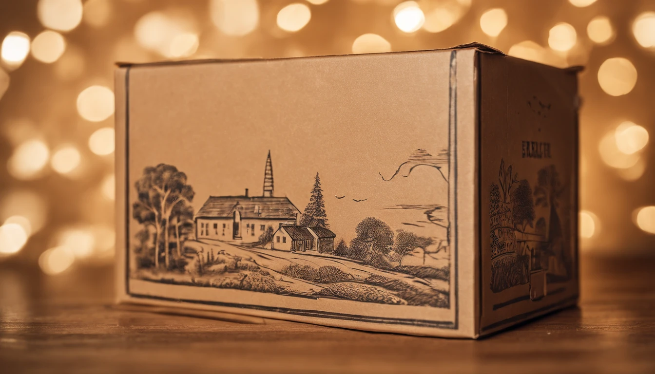 A high-resolution image of a cardboard box with delicate hand-drawn illustrations on its surface, showcasing the creativity and personal touch that can be added to this ordinary object, creating a visually artistic and whimsical scene.