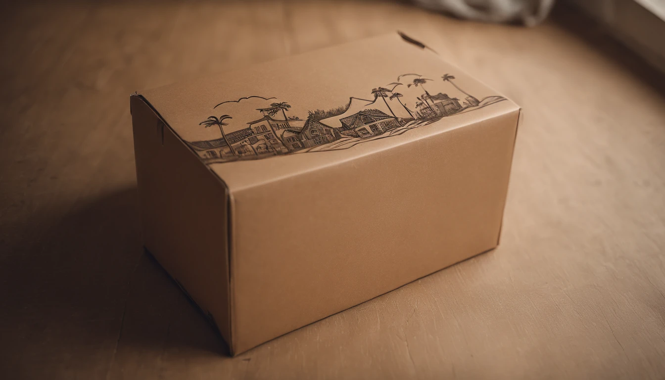 A high-resolution image of a cardboard box with delicate hand-drawn illustrations on its surface, showcasing the creativity and personal touch that can be added to this ordinary object, creating a visually artistic and whimsical scene.