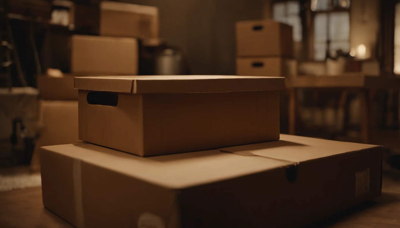 A visually stunning composition of a cardboard box being transformed into a DIY storage solution, with it painted and decorated, creating a visually functional and aesthetically pleasing scene.