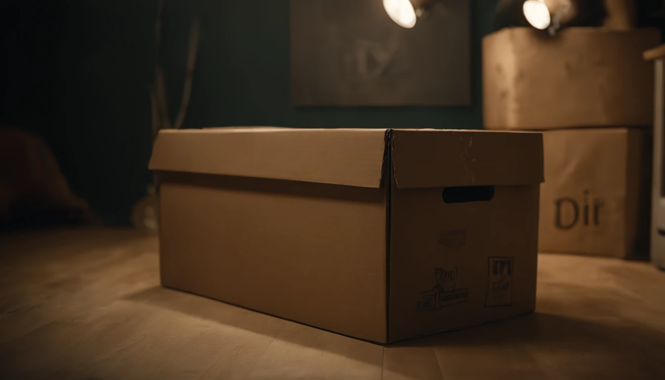 A visually stunning composition of a cardboard box being transformed into a DIY storage solution, with it painted and decorated, creating a visually functional and aesthetically pleasing scene.