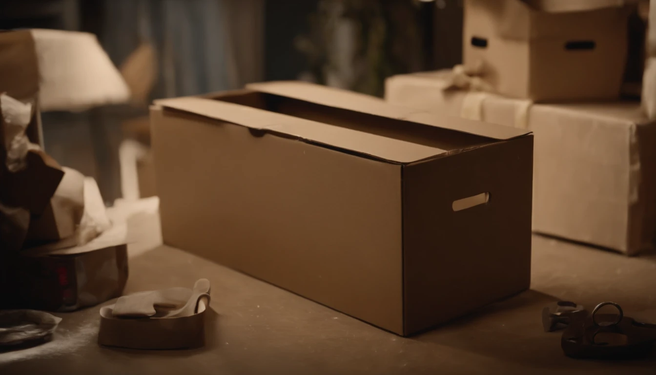 A visually stunning composition of a cardboard box being transformed into a DIY storage solution, with it painted and decorated, creating a visually functional and aesthetically pleasing scene.