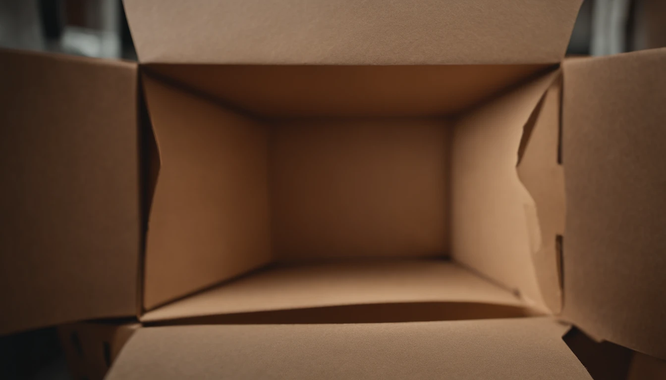 A close-up shot of a cardboard box being flattened and folded, with the intricate folds and creases capturing the versatility and flexibility of this material, creating a visually dynamic and adaptable image.