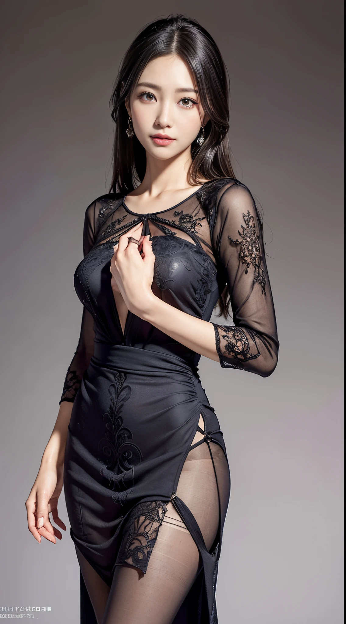 ((最大16K解像度のmasterpiece:1.6)),beautiful,Highest quality,Absolutely wonderful,Very detailed,Ultra-high resolution,masterpiece,Realistic,Realistic,Increased depth of field,Cinematic Light,
One elegant mature woman, Long black hair,精巧なディテールのbeautiful顔,Face with a gentle expression,Transparent white skin,Very delicate skin texture,Great proportions,Anatomically correct body,
high slit dress,Gorgeous colors,Gorgeous and detailed pattern,Beautifully detailed pattern,Detailed cloth texture,
Black Background,Dramatic Angle,