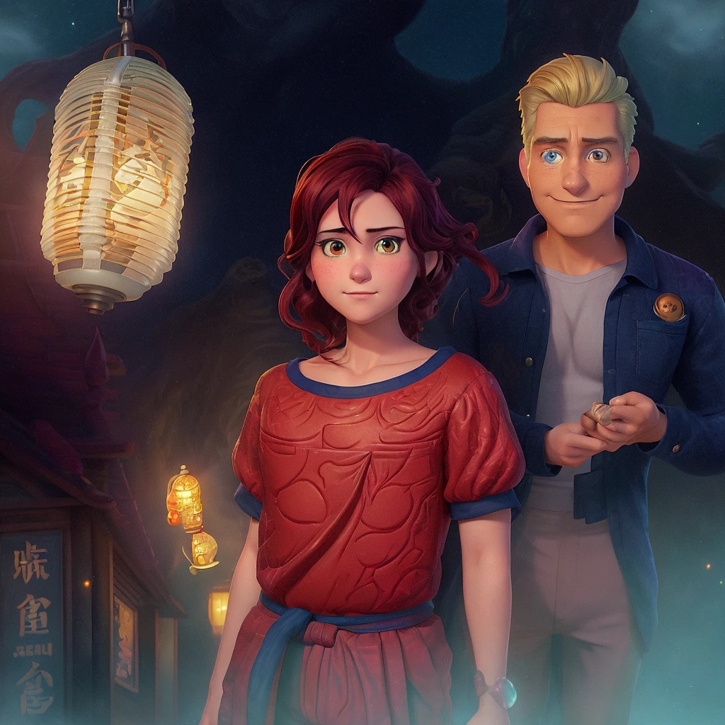 anime scene of a man and woman standing in front of a lantern, charlie bowater and tom bagshaw, rob rey and kentarõ miura style, stylized urban fantasy artwork, ayami kojima and greg rutkowski, ghibli tom bagshaw, rob rey and kentarõ miura, promotional art, cover game art
