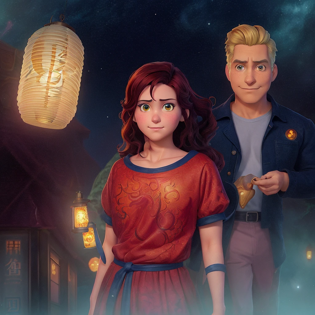 anime scene of a man and woman standing in front of a lantern, charlie bowater and tom bagshaw, rob rey and kentarõ miura style, stylized urban fantasy artwork, ayami kojima and greg rutkowski, ghibli tom bagshaw, rob rey and kentarõ miura, promotional art, cover game art