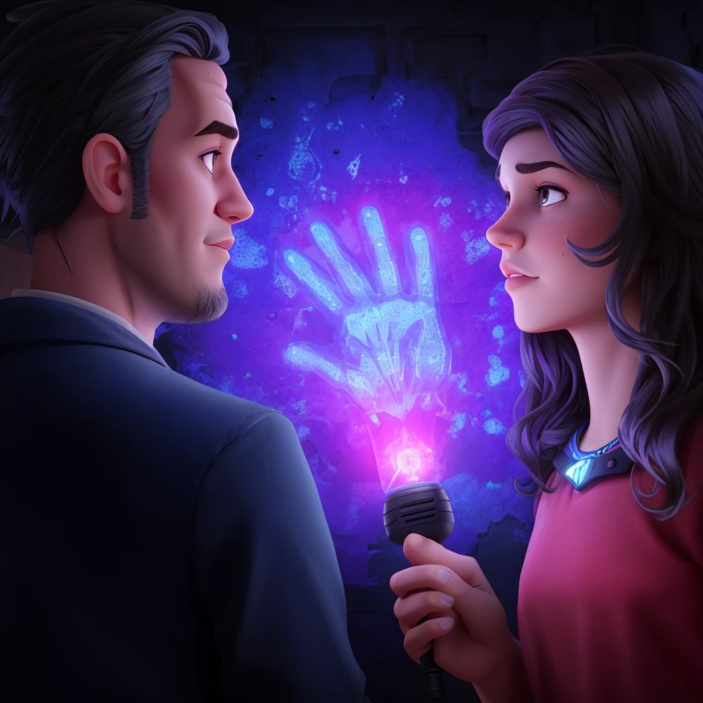 there is a man and woman that are holding a uv flashlight, stylized urban fantasy artwork, game illustration, background artwork, by Wayne England, game art, promotional art, game key art, art for the game, point-and-click adventure game, by Juan O'Gorman, by Jason Felix, by Rob Alexander, art depicting control freak, hand of fear