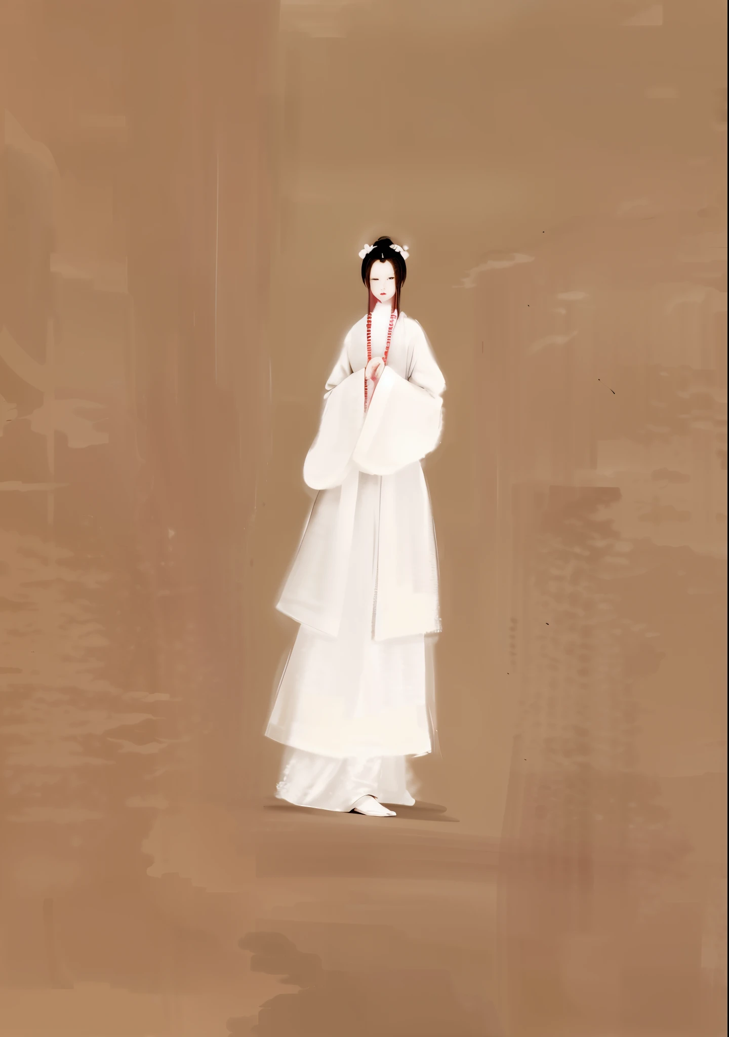 A woman in a red dress，There are no facial features，Classical Chinese image, red color Hanfu, Inspired by Shin Saimdang, flowing red robe, Inspired by Fu Baoshi, Inspired by Gu Kaizhi, White robe, flowing robe, 宮 ， A girl in Hanfu, Hanfu, Ancient White Coat, Inspired by Tang Yifen