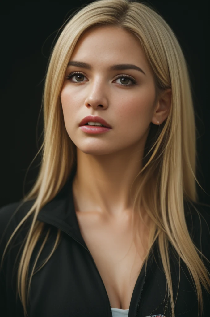 Hyperrealist portrait of female by david hockney and alphonse mucha,fantasy art, photo realistic, dynamic lighting, artstation, poster, volumetric lighting, very detailed faces, 4 k, award winning,, 1girl, in the dark, deep shadow, low key,cowboy shot,(official clothing:1.4) ,long hair,white hair,