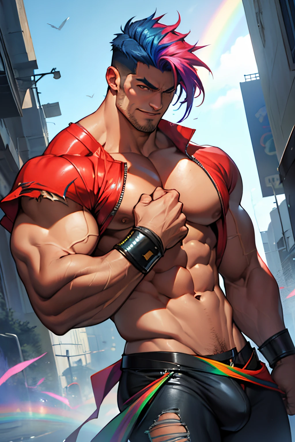 ((masterpiece)),((bestquality)),((gay extreme superhero muscle, rainbow hair, ripped clothes))8k, ,o,900000cm,rainbow hair,high detailed,ultra-detailed, smirk,n,8-pack abs, erotic, huge bulge,,Stylish Pose, real skin texture, cinematic lighting, extremely masculine muscular men,size difference, macrophilia, giant, outdoors, superheroes ,super muscular,
Gay handsome muscular , one man 4x bigger than the other, ripped clothes, the style of Scarlet blue lightning ,70000000 cm