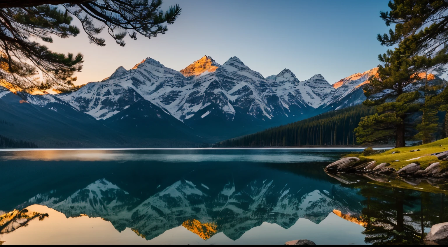 landscape,mountain,lake,natural,scenic,serene,majestic,peaceful,tranquil,breathtaking,beautiful,vibrant colors,towering peaks,snow-capped mountains,glistening water,reflection,mirror-like,stunning view,pristine,pristine blue sky,crystal clear,wandering clouds,fresh air,gentle breeze,emerald green trees,wildflowers,dense forest,majestic pine trees,rocky terrain,peaceful atmosphere,serenity,picturesque,solitude,harmony with nature,sunrise,sunset,glowing horizon,dramatic lighting,soft sunlight,calm water surface,tranquil surroundings,awe-inspiring,elevated perspective,grandeur of nature,sense of wonder,scenic beauty,timeless moment,endless horizon