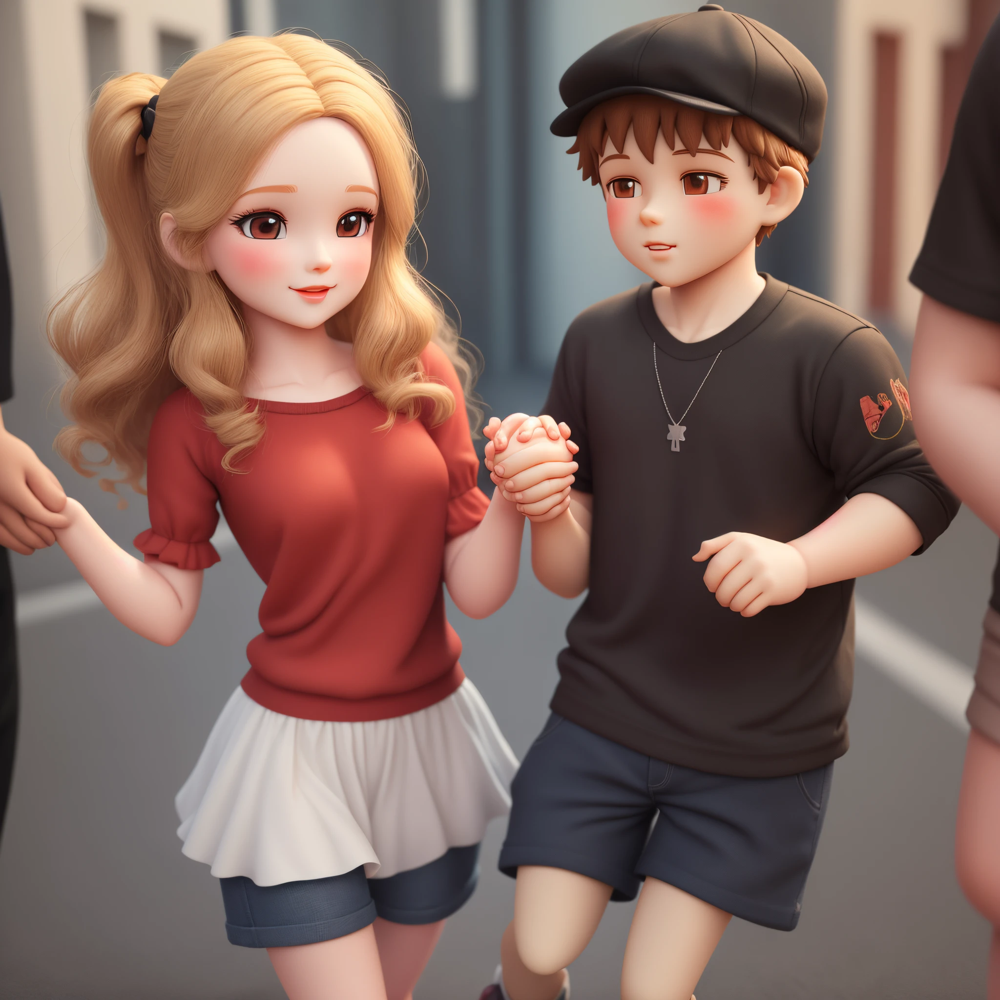 Cute lovers girl holding hand of boy 3d dolls cartoon with high resolution and hd image cute background