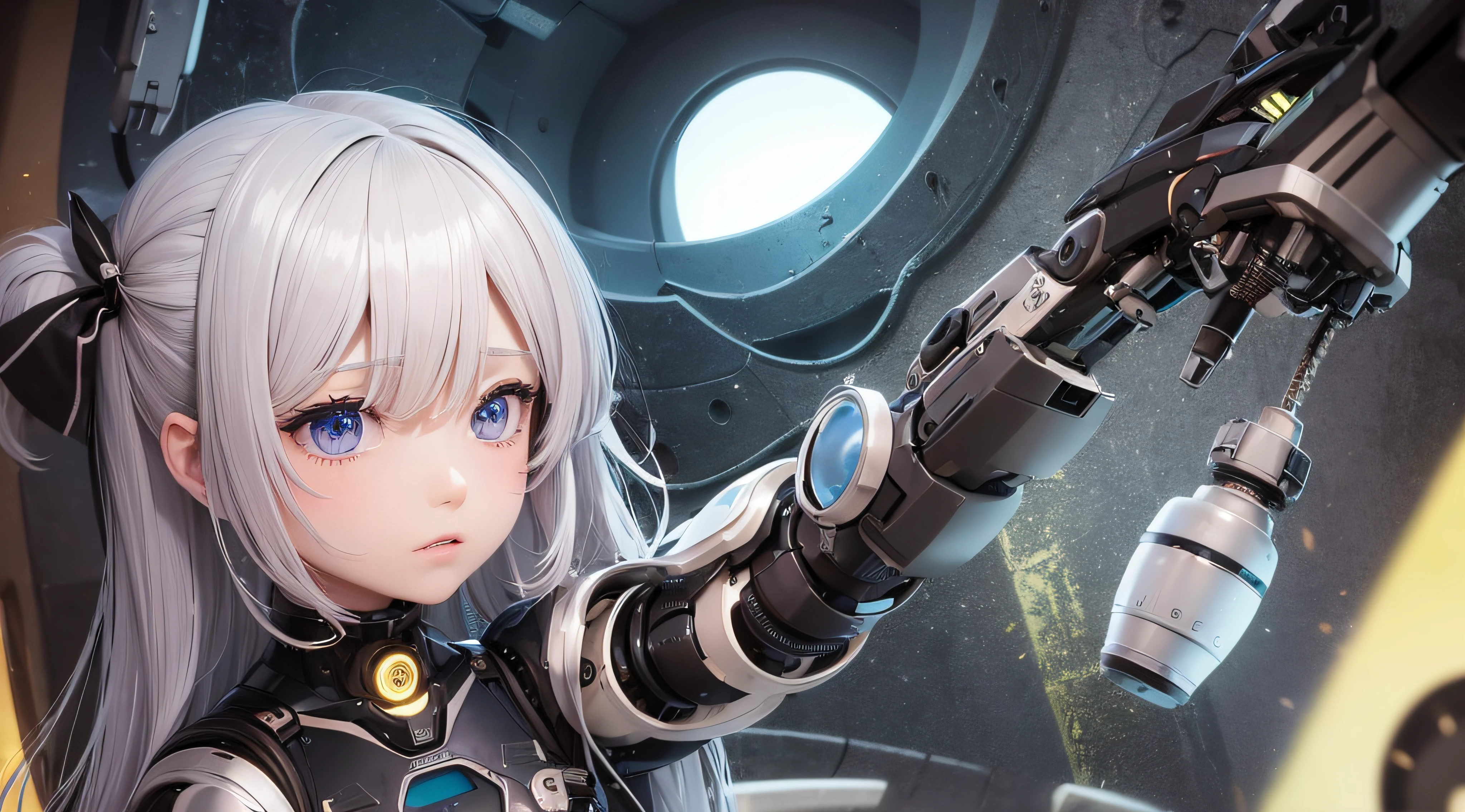 (obra prima) (perfection) (ultrarrealista | | |) (sem defeitos) anime chorando, triste, android, robotical, olho robotico, Robotic arm, protese, Steampunk