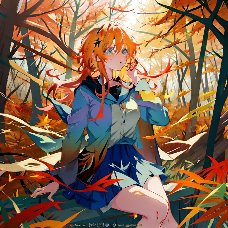 Anime girl sitting among the leaves in the forest, anime lush john 8k woods, Anime art wallpaper 8k, Beautiful anime girl, in autumn, made with anime painter studio, anime art wallpaper 4k, anime art wallpaper 4k, Autumn winds, Goddess of Autumn, anime style 4 k, Trending on ArtStation pixiv, 4k anime wallpaper