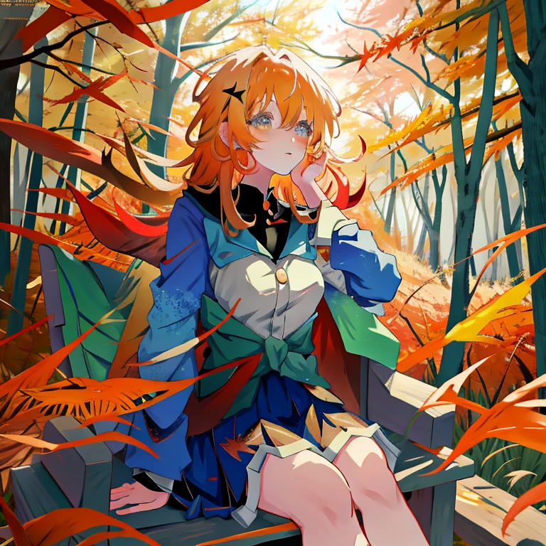 Anime girl sitting among the leaves in the forest, anime lush john 8k woods, Anime art wallpaper 8k, Beautiful anime girl, in autumn, made with anime painter studio, anime art wallpaper 4k, anime art wallpaper 4k, Autumn winds, Goddess of Autumn, anime style 4 k, Trending on ArtStation pixiv, 4k anime wallpaper