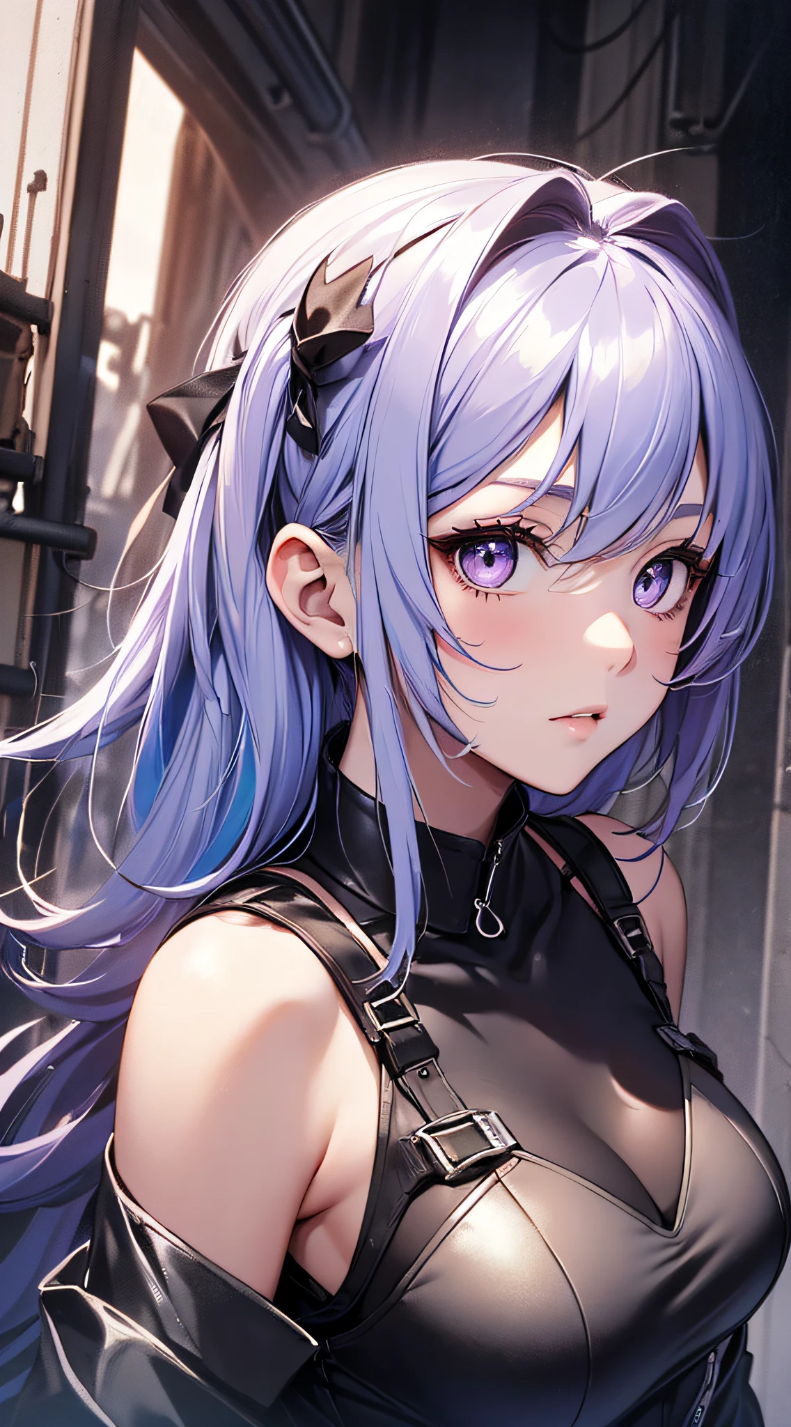 top-quality、Top image quality、masterpiece、girl with((mechanic、white and black body armor、sixteen years old、 ager、cute little、Best Bust、big bast,Beautiful shining purple eyes、Breasts wide open, red hairs、blue hairs,Longhaire、A slender,Large valleys)),hiquality、Beautiful Art、Background with((On board a luxury liner)))、,masutepiece、depth of fields,Cinematic style