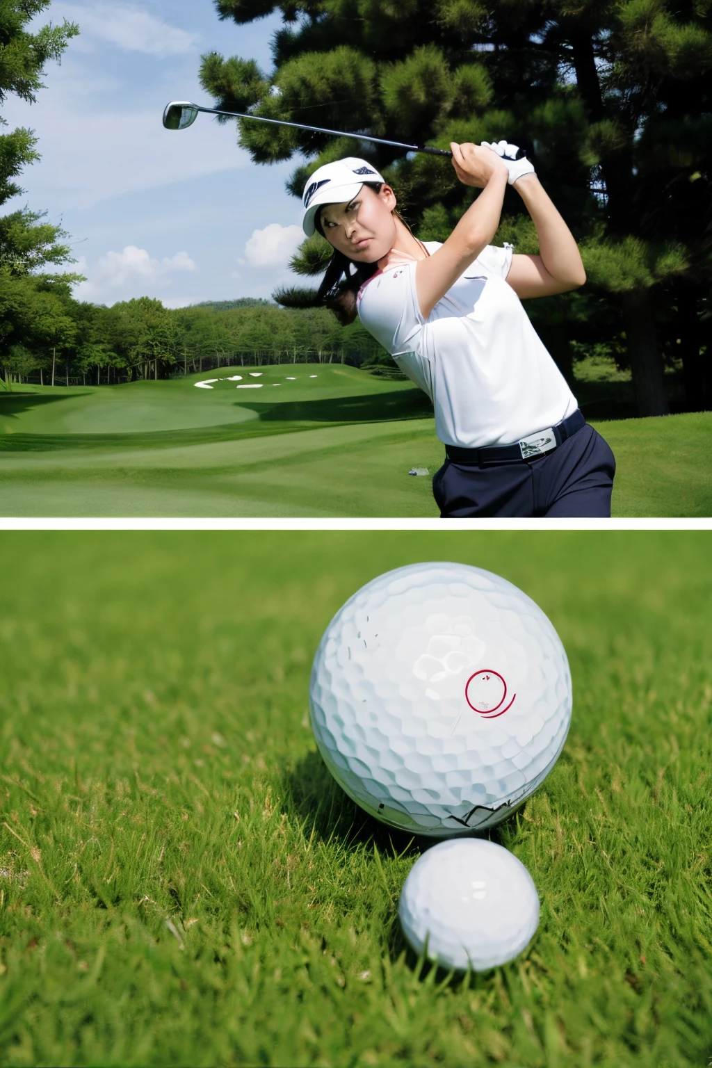 golf、the bow、arrow、golf ball hitting the target、hakama、Kyudogi、golf club、golf ball