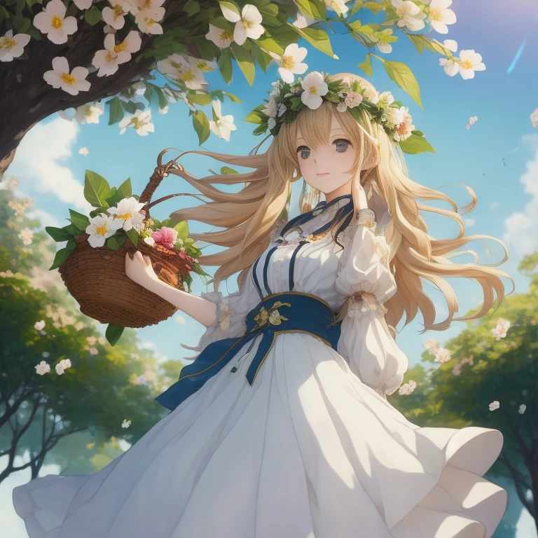 Anime girl with flower basket in hand, guweiz on pixiv artstation, cushart krenz key art feminine, li in dress, guweiz on artstation pixiv, Official art, Trending on ArtStation pixiv, official artwork, Violet Evergarden, render of april, guweiz, marisa kirisame