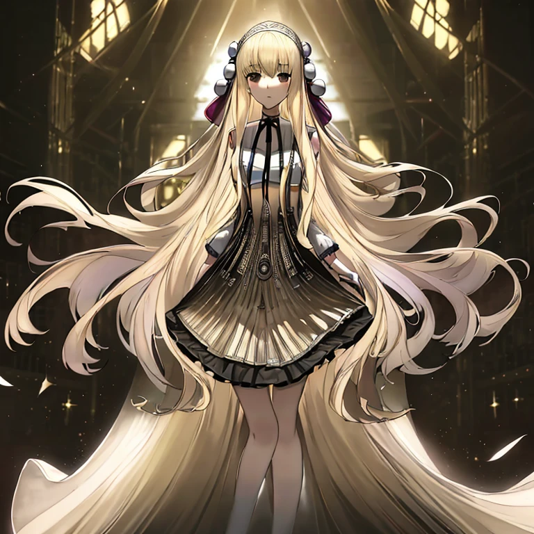 Anime girl with long blonde hair and white dress, portrait of ta, anime key visual of elegant, Anime visuals of cute girls, blonde anime girl with long hair, lolidress, anime visual of a young woman, Cute anime waifu in a nice dress, Violet Evergarden, anime girl wearing a black dress, Rin, lolish