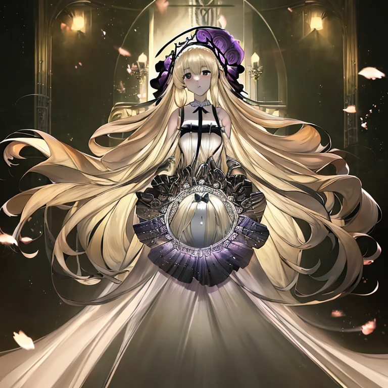 Anime girl with long blonde hair and white dress, portrait of Lolita, anime key visual of elegant, Anime visuals of cute girls, blonde anime girl with long hair, loli in dress, anime visual of a young woman, Cute anime waifu in a nice dress, Violet Evergarden, anime girl wearing a black dress, Rin, lolish