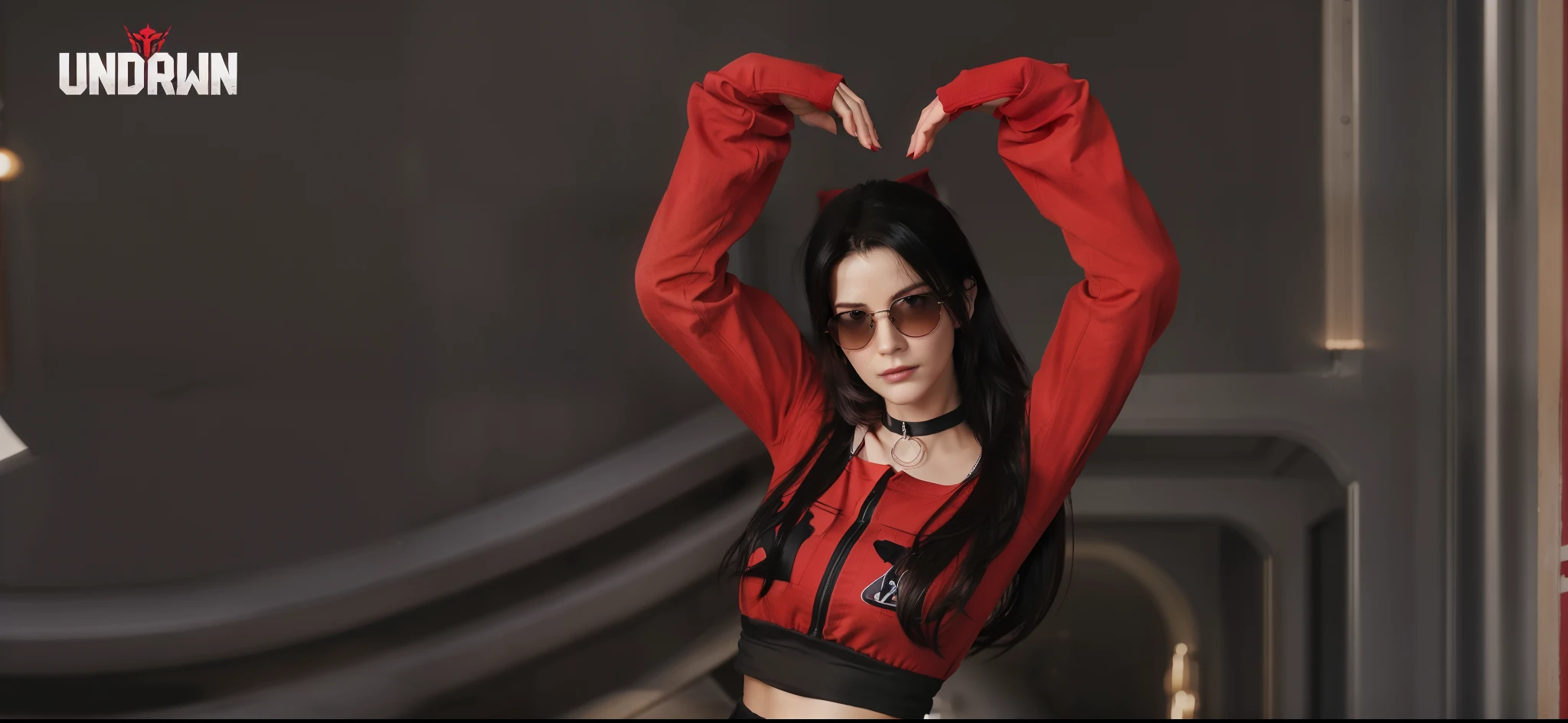 there is a woman in a red shirt and black pants posing, tifa lockhart, inspired by Sim Sa-jeong, rin tohsaka, tifa lockheart, heavy gesture style closeup, tifa, casual pose, wearing a scarlet hoodie, portrait of tifa lockhart, tifa lockhart portrait, glamorous tifa lockheart, doing a sassy pose, cool pose