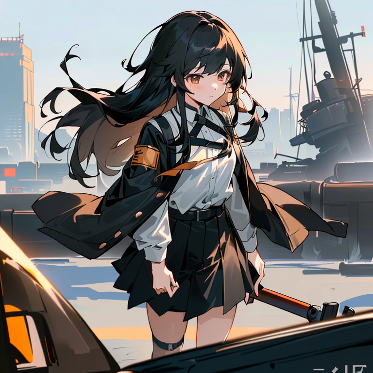 Anime girl with long black hair and white shirt and black skirt, girls frontline style, from girls frontline, Kantai Collection Style, Fine details. girls' frontline, girls frontline cg, girls' frontline, girls frontline universe, guweiz on pixiv artstation, guweiz on artstation pixiv, best anime 4k konachan wallpaper