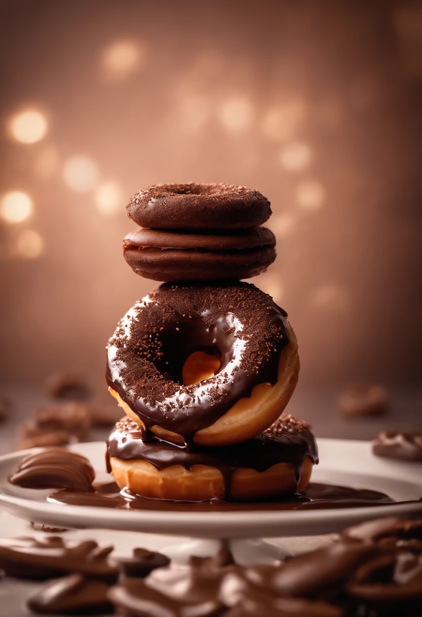 A visually pleasing composition of a donut being dipped in melted chocolate, with the chocolate coating smoothly and evenly enveloping the donut, creating a visually decadent and luxurious image.