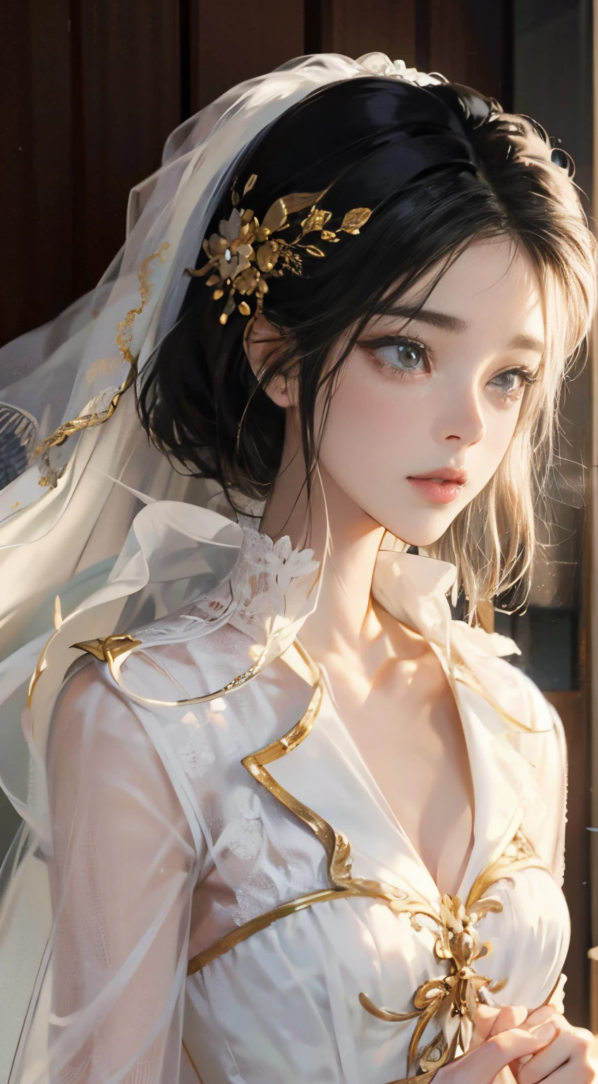 (Best quality at best: 0.8), (Best quality at best: 0.8), Perfect anime illustration, The wedding scene of 3 men and 3 women,25 age old,1. Perfect figure for girls,delicated face,black color hair,big gray eyes,White dress,1. Give boys a healthy body,buisness suit,The face of sperm,healthy-looking skin,Trust each other