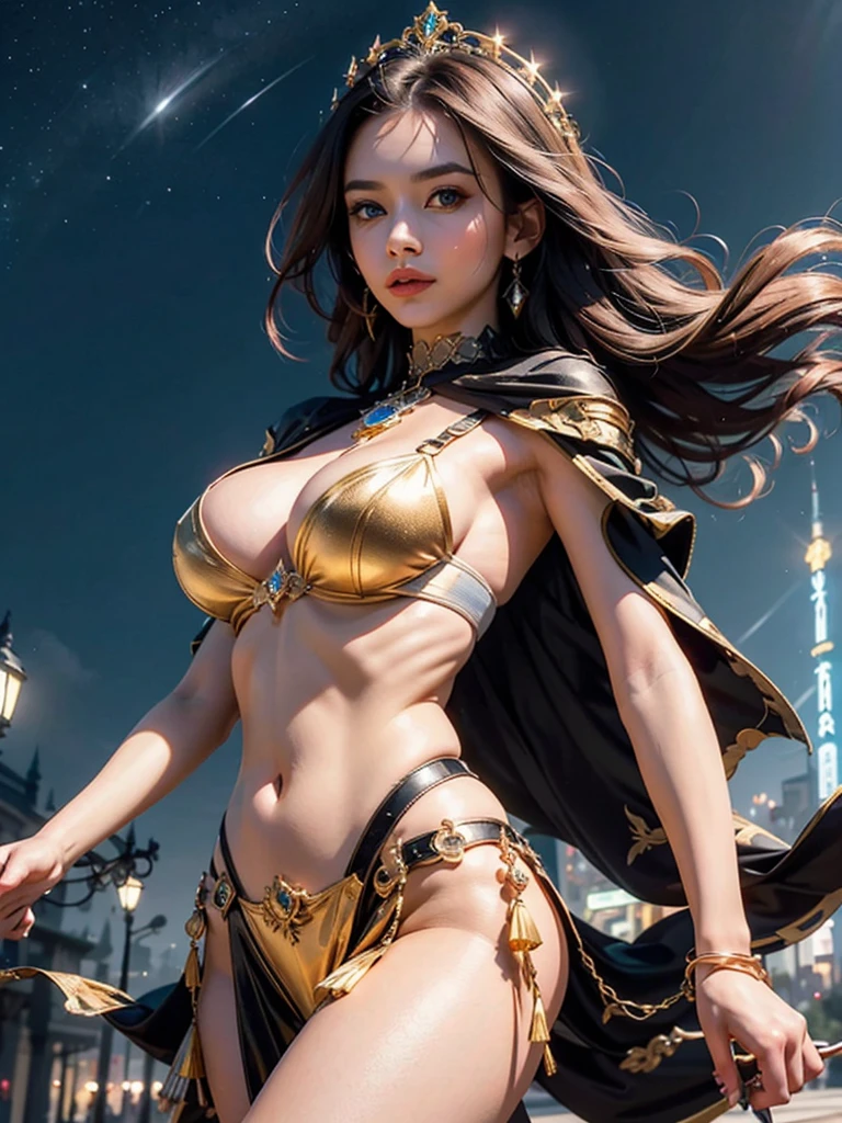 Unbeatable masterpiece, ultra real photo, Perfect artwork, Complicated details, Best quality, strong lights , hight contrast, dynamicposes, holland angle , like a dream , (Core background:1.25) , (1 busty girl) .Alone , (nine tail fox) , fox ear:1.5 , golden cape , bandagens , White robe , place one's arms behind one's back , (color difference) , (detailedbackground) , hight contrast , (best illuminate , Extremely Delicately Beautiful) , (Beautiful Meticulous Girl:1.1) , (ultra - detailed) , vibrant with colors , Focus sharp, Cleavage is seductive , The sheen:1.2 , (Wind lift:1.4) , (silber hair) , (Glowing and radiant skin:1.5) , Large breasts ,beautidful eyes , choker necklace , ear nipple ring, hair adornments , perspired , The face is red , is a perfect face:1.1 , beaturiful body , (High detail skin texture:1.1) , eBlue eyes , There are stars in the eyes ,Sevier's smile , Pink hairpins , eyeballs , eyeline, (Flutter:1.21) , pretty eyes , (delicated face) , perfect detail , (best illuminate),Bare-chested,a hologram