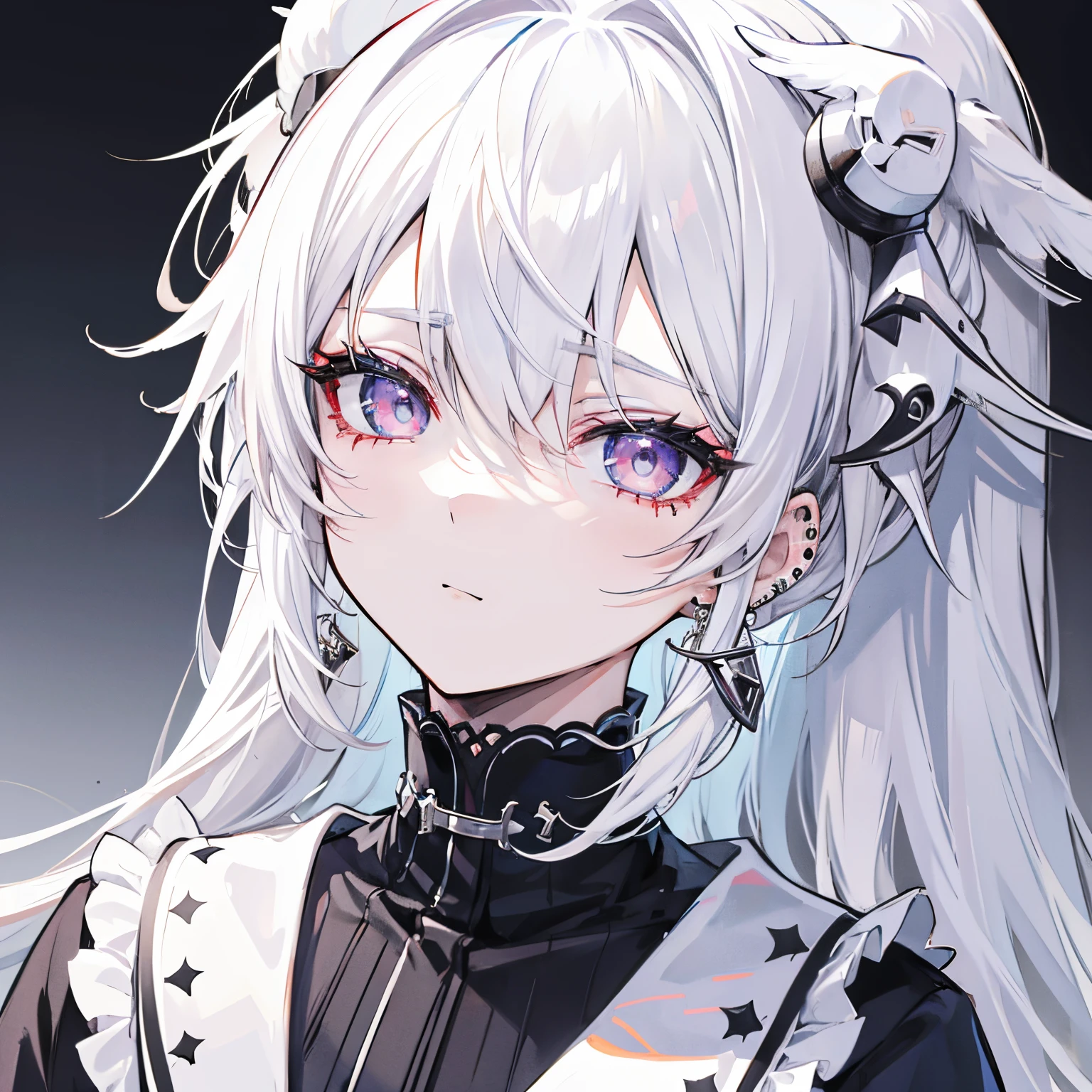 white hair、Black corde、piercings、Ear cuffs