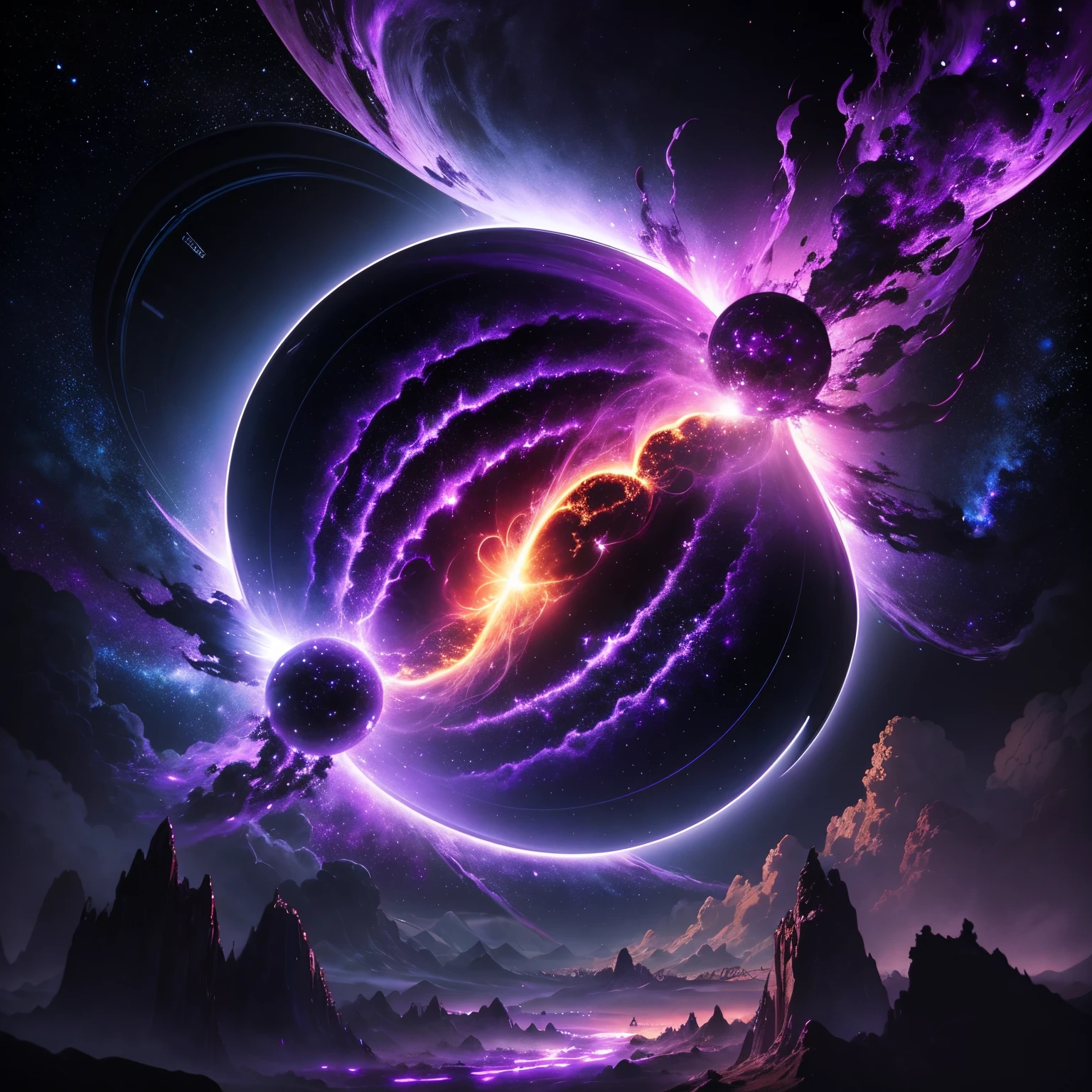 Infinite Length of the Universe, Infinite Galaxy, Galactic, Exploding Supernova, Floating Star, Purple, Starry Nebula, Disturbing Movie Atmosphere, Negative Dark Mode, Matrix Atmosphere, Cloud Storm Swirling Digital Code, Wallpaper, Majestic, Overwhelming