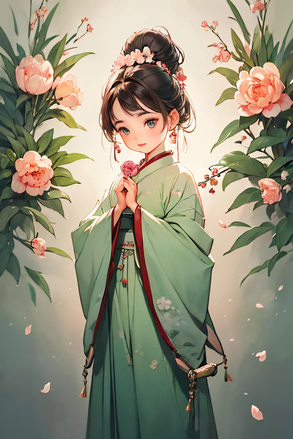 Highest image quality,tmasterpiece,Beautiful CG,crystal,Pink apricot blossoms anthropomorphize,Delicate and beautiful face,beautidful eyes,aquarelle、Splash ink、chinese paintings、brown crystal eyes、Long hair in period costume、long skirt、Period costumes、Delicate apricot hair accessories,Broken glass、Crystal mine、Golden apricot flower、Golden petals、high light,The petals wither and fall off,Rich in graphics、Absolutely beautiful,Attractive cleavage,Impeccable,Dreamy retouching、ultraclear,k hd、8K(Yangchun March,Beautiful woman flying kite,Song dynasty women's clothing,Pantone color aqua green crystal,Comb well,Lively and agile,Smiling like a flower,Light and flowy,Chen Di Qili Youchun Road,playing and flying kites,Grow apricot blossoms)Mountain village water pavilion,Standing painting with a long view,rays of sunshine