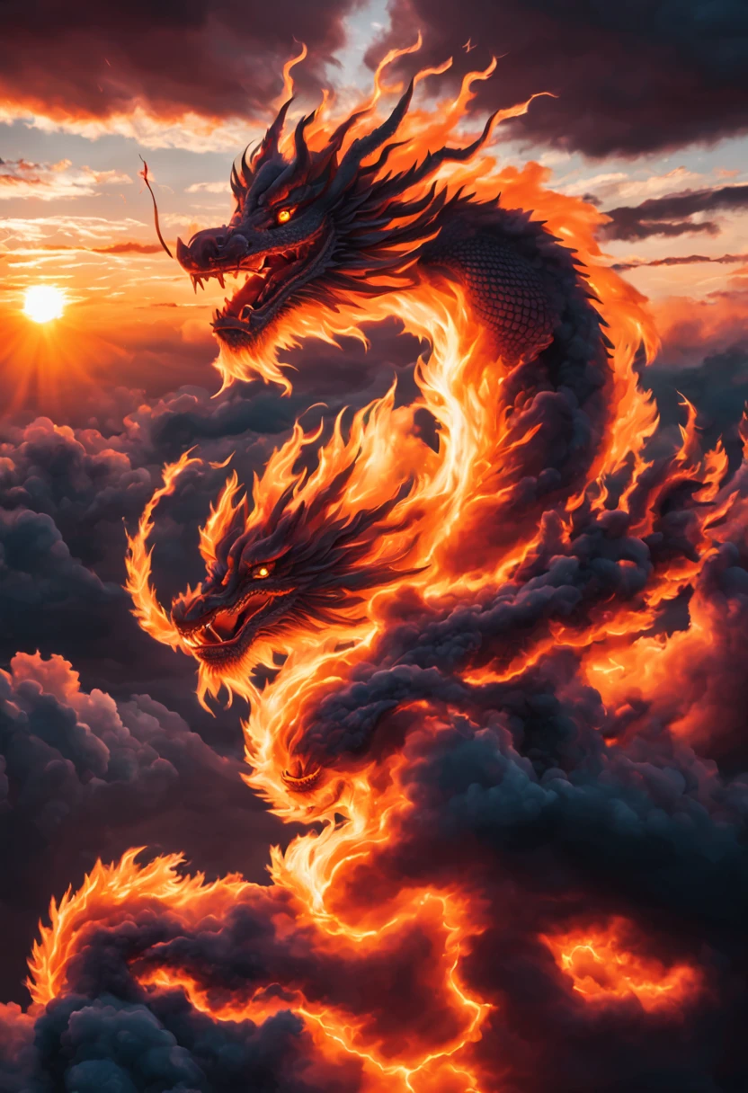 Cloud that looks like a Chinese Dragon illuminated by the rays of the setting sun