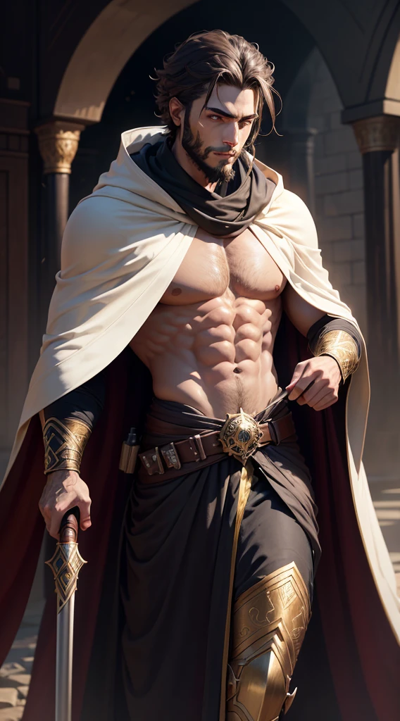 Real 8k images of men with arabic features, Wearing a mysterious RPG style robe, Scepter in hand, anime style art