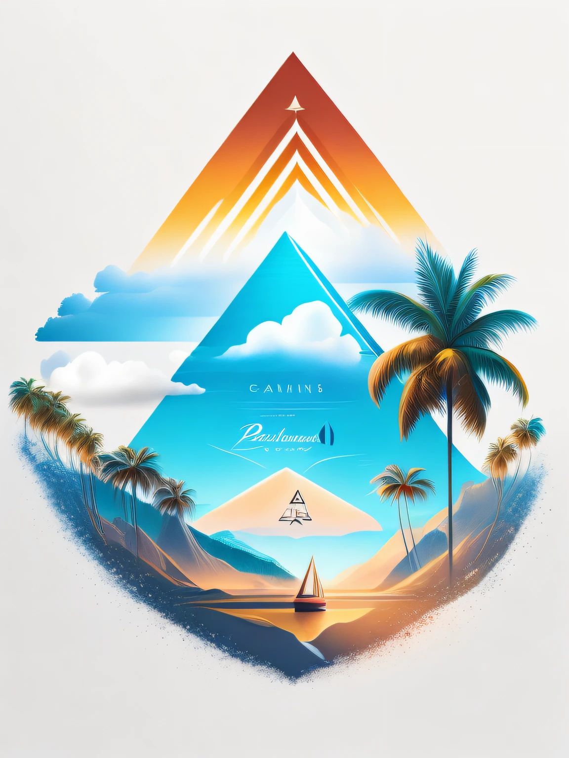 piramides, rio nilo, egito, fundo branco, design de camiseta, rzminjourney, arte vetorial