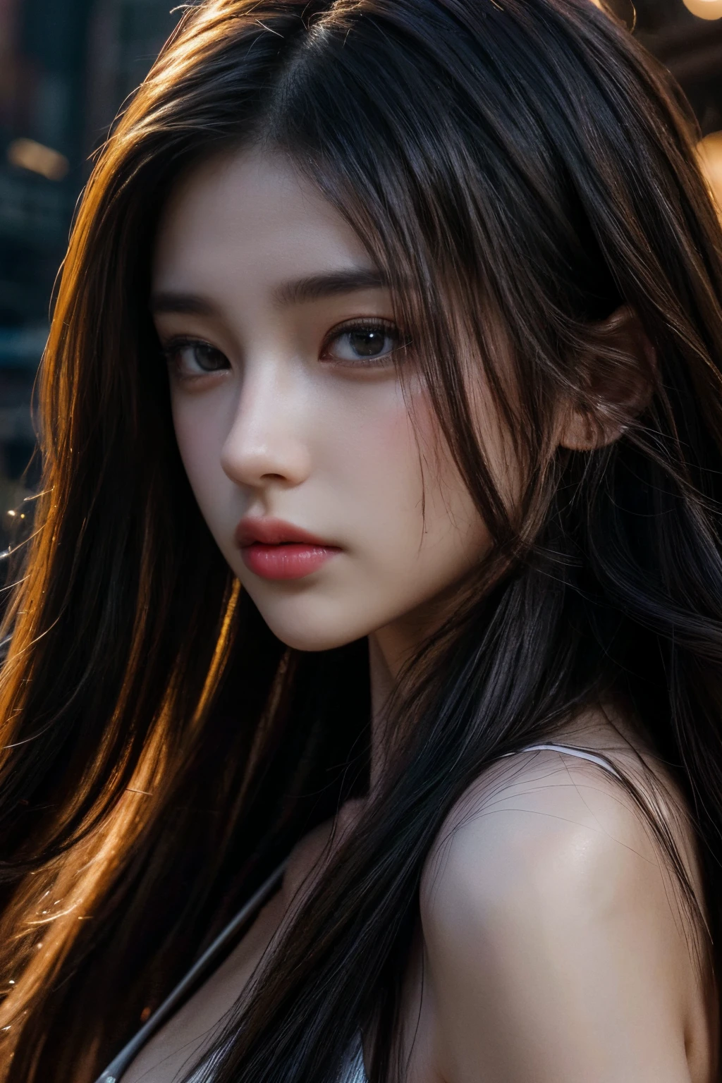 "(best quality,4k,highres,masterpiece:1.2),realistic,beautiful detailed eyes,beautiful detailed lips,extremely detailed eyes and face,longeyelashes,hair blowing in the wind,vibrant colors,studio lighting,soft golden light,portrait,semi-profile shot"