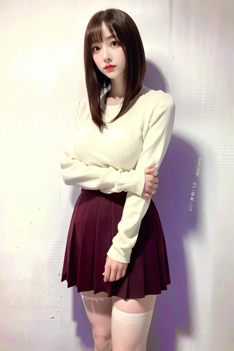 short sword,wavy and long hair,Tight long sleeves,longer sleeves,skirt that wraps around the hips,,heavy makeups,Redlip,white skinned,mature, being thin,very Bigger breasts,legs long,The whole body can be seen,Ultra-thin flesh-colored pantyhose,at park