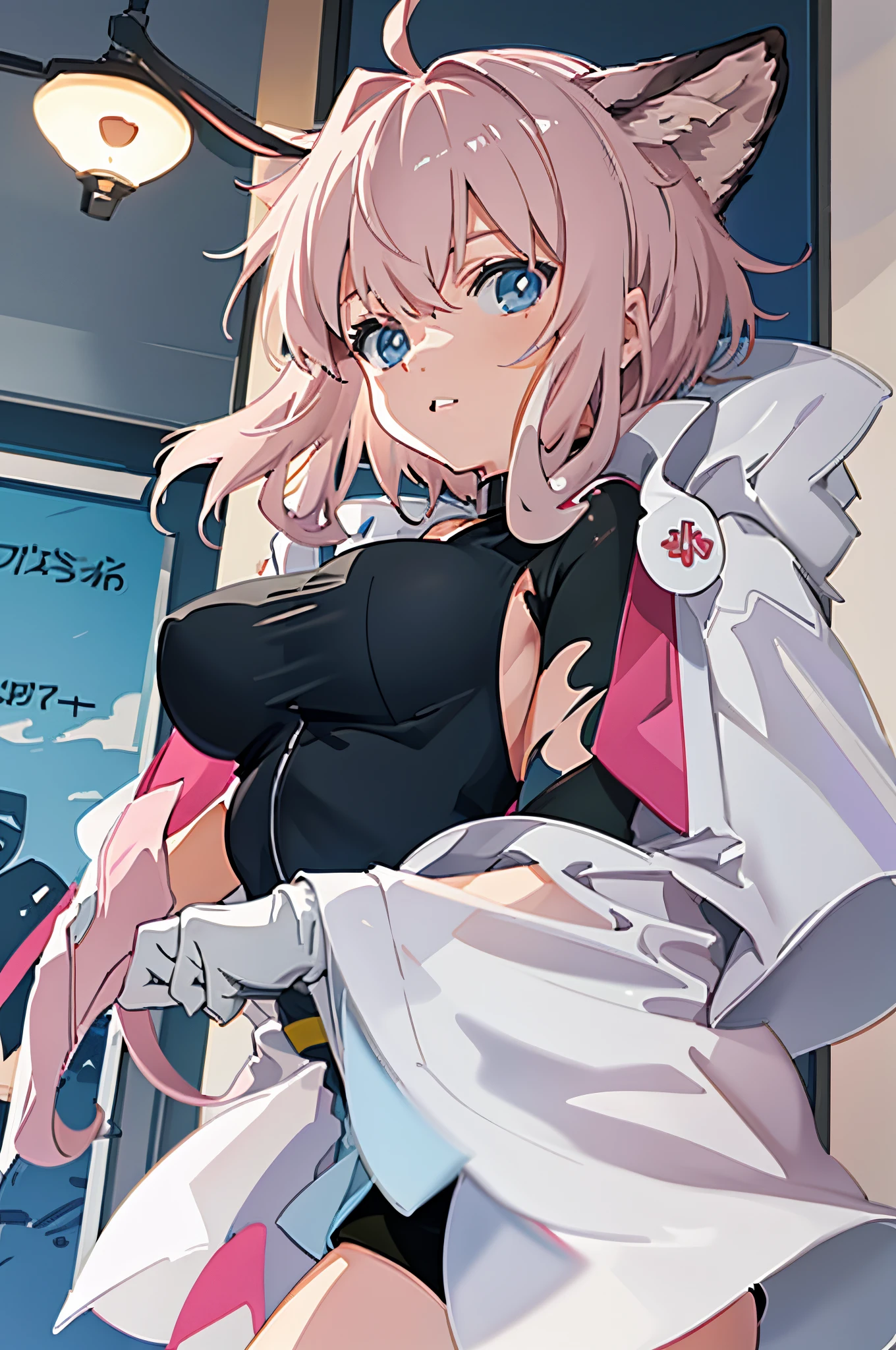Anime girl with pink hair and black top in the room, Curvy little , oppai, thicc, seductive anime girls, an oppai cyberpunk, PIXIV has the highest score, [ 4K digital art ]!!, In Pixiv, best anime 4k konachan wallpapers, pixiv 3dcg, Popularity on pixiv, Oppein Proportions,susuro