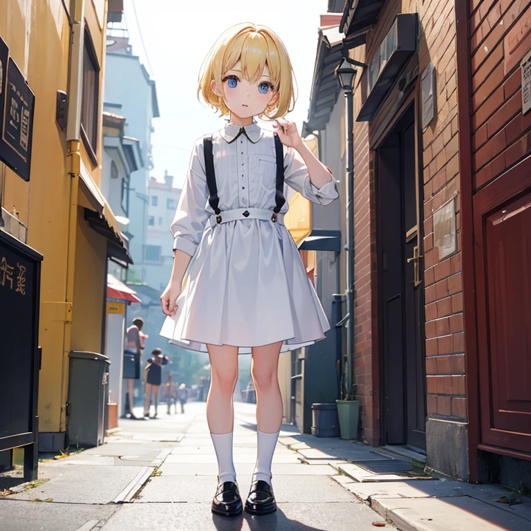 a blond、male people、shoun、soio、small ???、Very short cut、suspenders、nobles、kawaii、a cool、No background、Full body standing、
