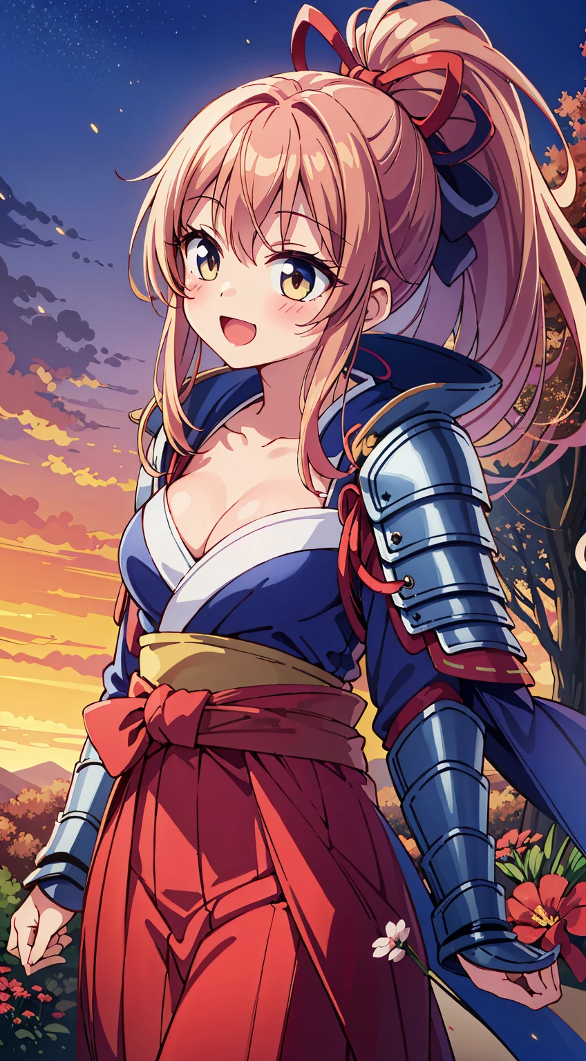 (Absurd realistic structure details),(High resolution complex and detailed text quality),(High resolution meticulous microstructure Hipoly3D rendering modification),geometric perspective,Careful description anatomy,
BREAK,
1 beautiful girl, 1girl in, (Cute:1.5),(Chibi:0.5),(kawaii:2.0),(Lori:2.0),(7 girl),(Solo:1.65),BREAK, (flat chest:1.2,), Clear skin, Beautiful skin, Shy, One Beautiful Girl,Colossal tits(Hair Bow, reddish brown hair, High Ponytail,Large, Red Hair Ribbon:1.2), (Brown eyes, long eyelashes, Double eyelids: 1.2), Shiny skin, gleaming skin,Clear skin, Beautiful skin,( A smile:1.5), Solo,gleaming skin, Clear skin, Beautiful skin(best quality face),(Top quality glowing eyes), (The best smile,:D:1.45), BREAK ,
(baby doleme:1.25),
(armor,Dress, frilld,:1.3),
BREAK
(Japanese armor:1.5),
BREAK
(Kimono,Wafuku, cleavage:1.2), Bare arms, Bare shoulders,
BREAK
(Hakama:1.4),
BREAK
(Red Ribbon, bow ribbon:1.3),
BREAK
(Black leather shoes:1.1),
BREAK
(Red flower ornament:1.2),
BREAK, 鎖骨,Hair intake, Hand up, Navel, Parted lips, Solo, Stomach,architecture, Blue sky, (autumn forest:1.2), wooden building, Kiyomizu-dera Temple, balconies, Blue sky, crystal clear skies, Blurry background, longshot, Standing, Sunset, thighs thighs thighs thighs, \(Fate\), Twilight,Happy,Laugh,blush,Opened mouth,Closed eyes,Beautiful sunset,Twilight,Backlighting,Waterfall,depth of fields,
BREAK,wakame,wakame,wakame,(Dynamic Angle:1.4),
BREAK,(Blurry background:1.3),(absurderes, hight resolution, Super Detail Art),cel shading,Clear Color, Lonely optical effect, Beautiful pictures, Bright glow, mystic atmosphere,(Close-up of girl:1.1), Mystical light particle effect,manga influence, clean line drawings,
