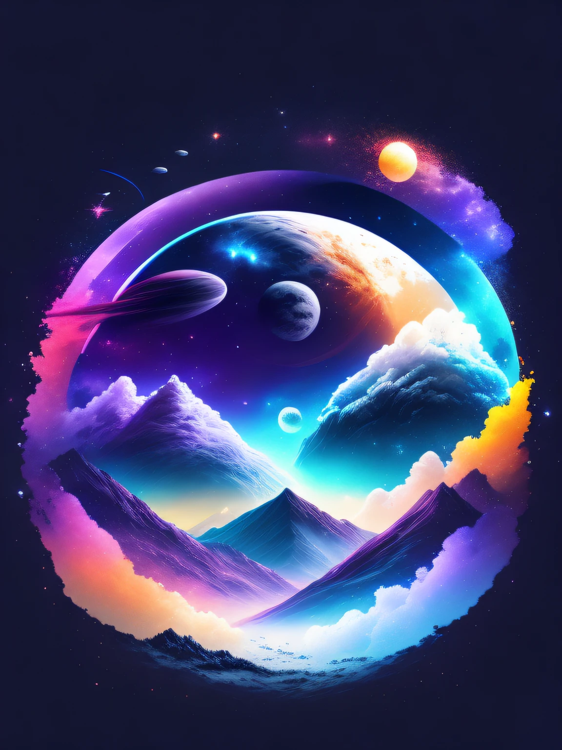 planetas, galaxy, fundo branco, design de camiseta, rzminjourney, arte vetorial
