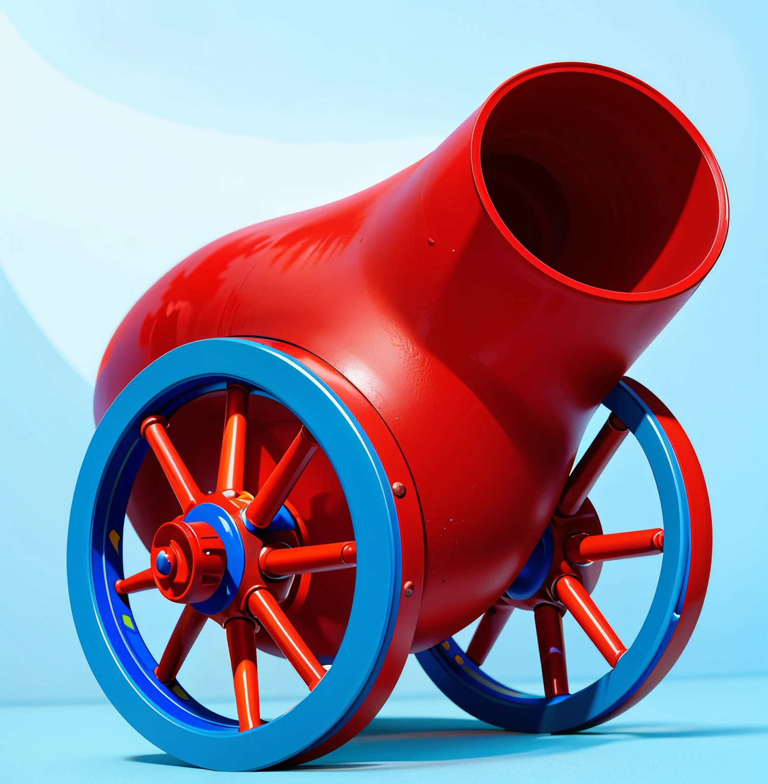 there is a red circus cannon with blue wheels on a blue background, 3 d , cannon photo, cannon, 3d game object, depicted as a 3 d render, a cannon mounted on his back, cannon mounted on back, toon boom render, 3d cannons, highly detailed toy