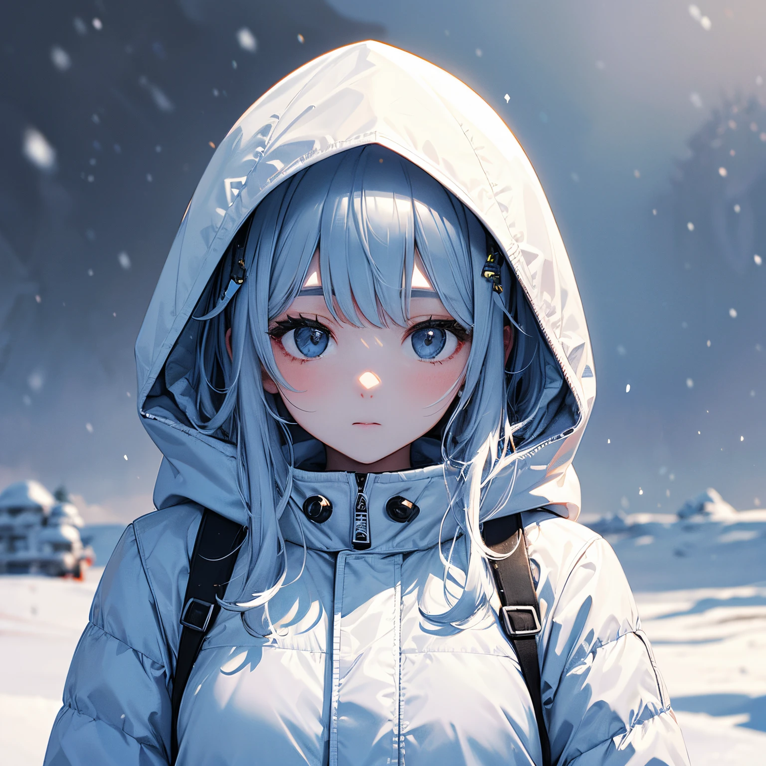 1 persons、Beautuful Women、high-level image quality、Depth of subject、Delicate depiction、Background with(snowscape)、parka(colourfull)