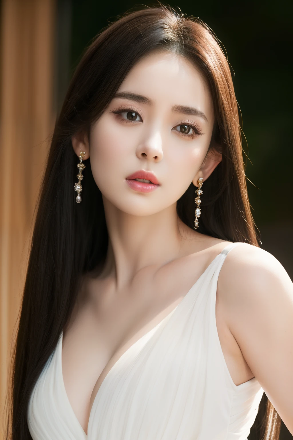 white dress,looking at viewer,  floral print,  depth of field, night cityscape, (1girl:1.6),   long hair, ulzzang-6500v1.1, (original: 1.2), (realistic: 1.3) , beautiful girl with beautiful details, extremely detailed eyes and face, eyes with beautiful details, absurd, incredibly absurd, huge file size, ultra detail, high resolution, ultra detailed, best quality, masterpiece, illustration, ultra detailed and beautiful, ultra detailed, CG, unity, 8k wallpaper, amazing, fine Detail, masterpiece, top quality, official art, extremely detailed CG unity 8k wallpaper, cinematic lighting, (perfect shiny skin:0.6), slim and smooth lines, (floating), (small breasts:1),  earrings ,