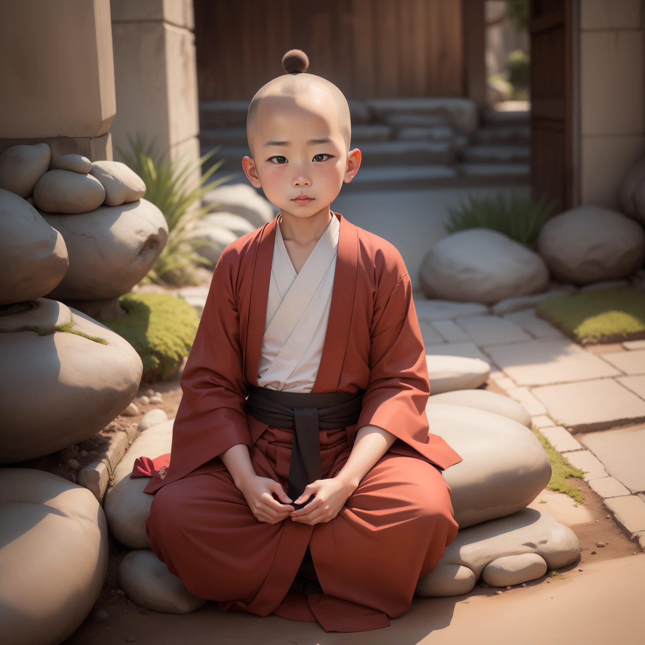 Zen little monk looks cute in front