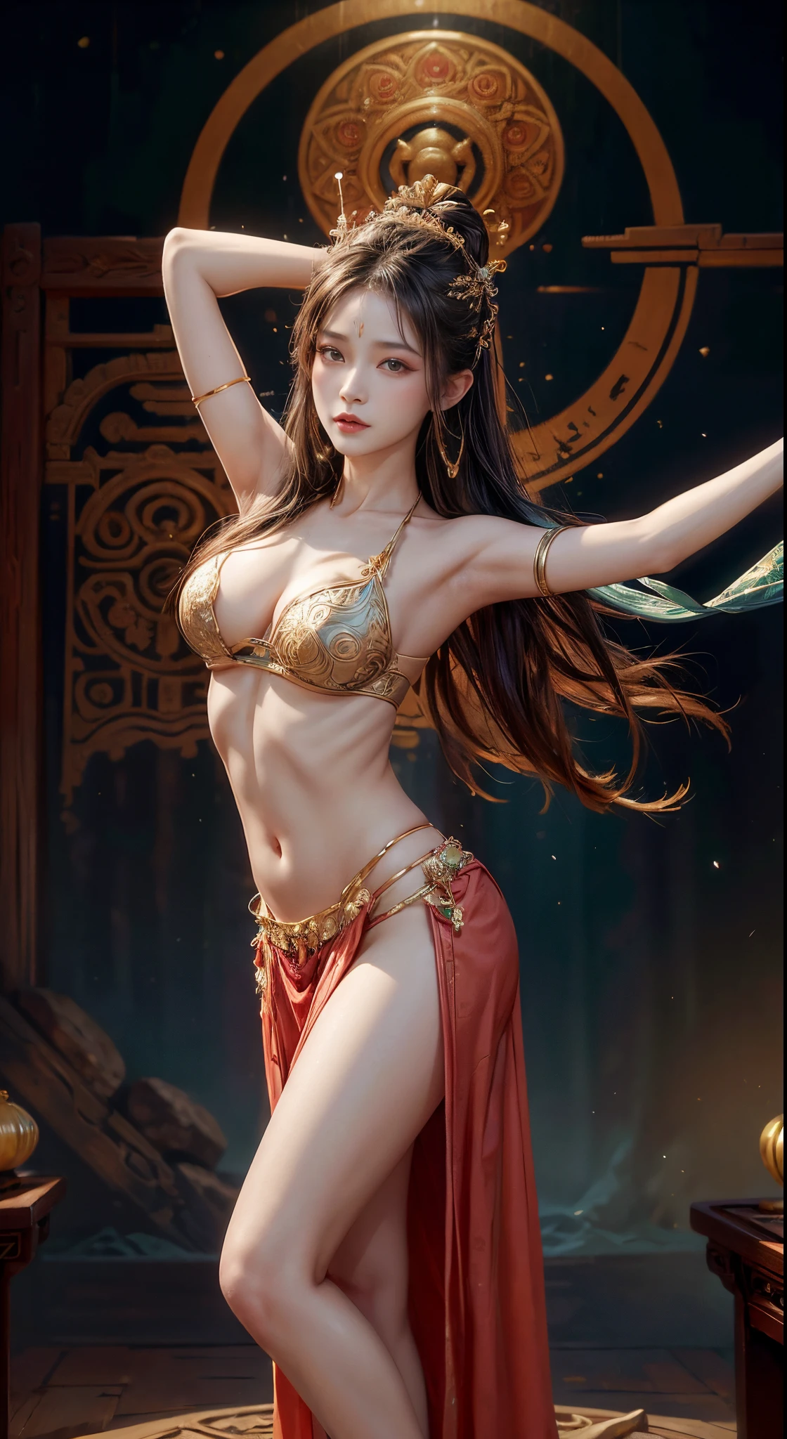 high-level image quality、ighly detailed、in 8K、Loulan beauty、Heavenly daughter、belly dancer、Fator、hisui、Baoyu、Mystical、Fantastical、Loulan、high towers、The Lost City、Ancient China、mirage、dunhuang、celestial realm、palatial palace、Dancing in the palace against the moonlit night、Beautiful woman in loulan with mandala background、Heavenly daughter、belly dancer、Fator、hisui、Baoyu、Mystical、Fantastical、Loulan、high towers、The Lost City、Ancient China、mirage、dunhuang、celestial realm、palatial palace、Dancing in the palace against the moonlit night、Mandala Background